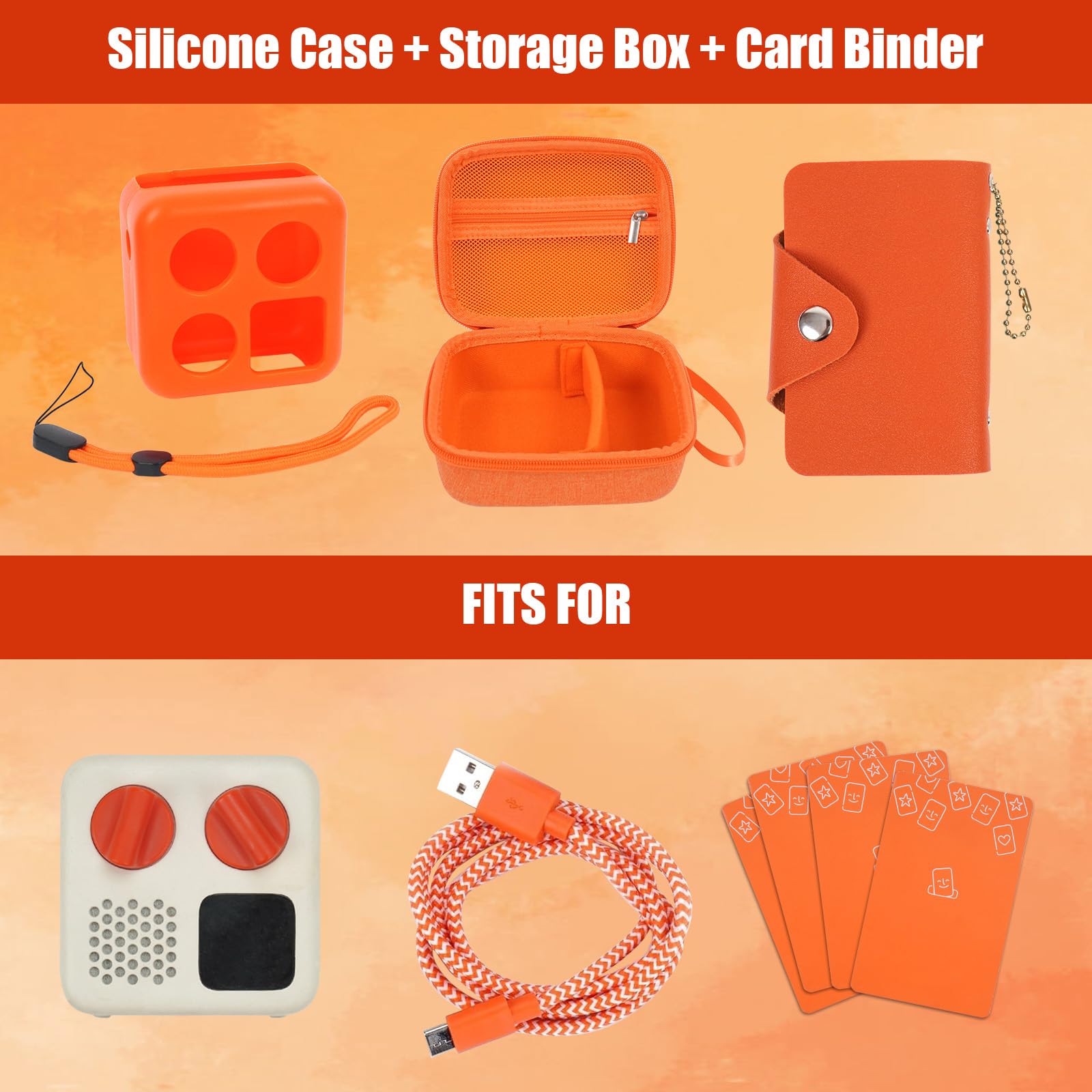 YouKnow Hartschale und Silikonhülle für Yoto Mini Player, Kinder Audio Musik Zubehör mit Kartenetui Halter für bis zu 10 Karten (Orange)