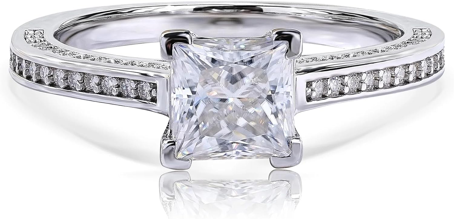Princess Cut CZ Diamond Engagement Ring - Bridal Pave Promise Ring - 925 Sterling Silver