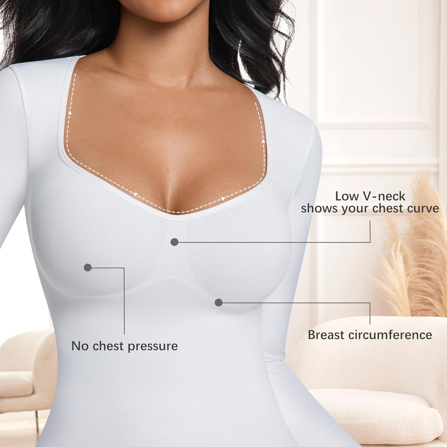 ONEW Shapewear Tummy Control Long Sleeve Shirts For Women Seamless V Neck Compression Shirt Slimming Body Shaper - Image 6