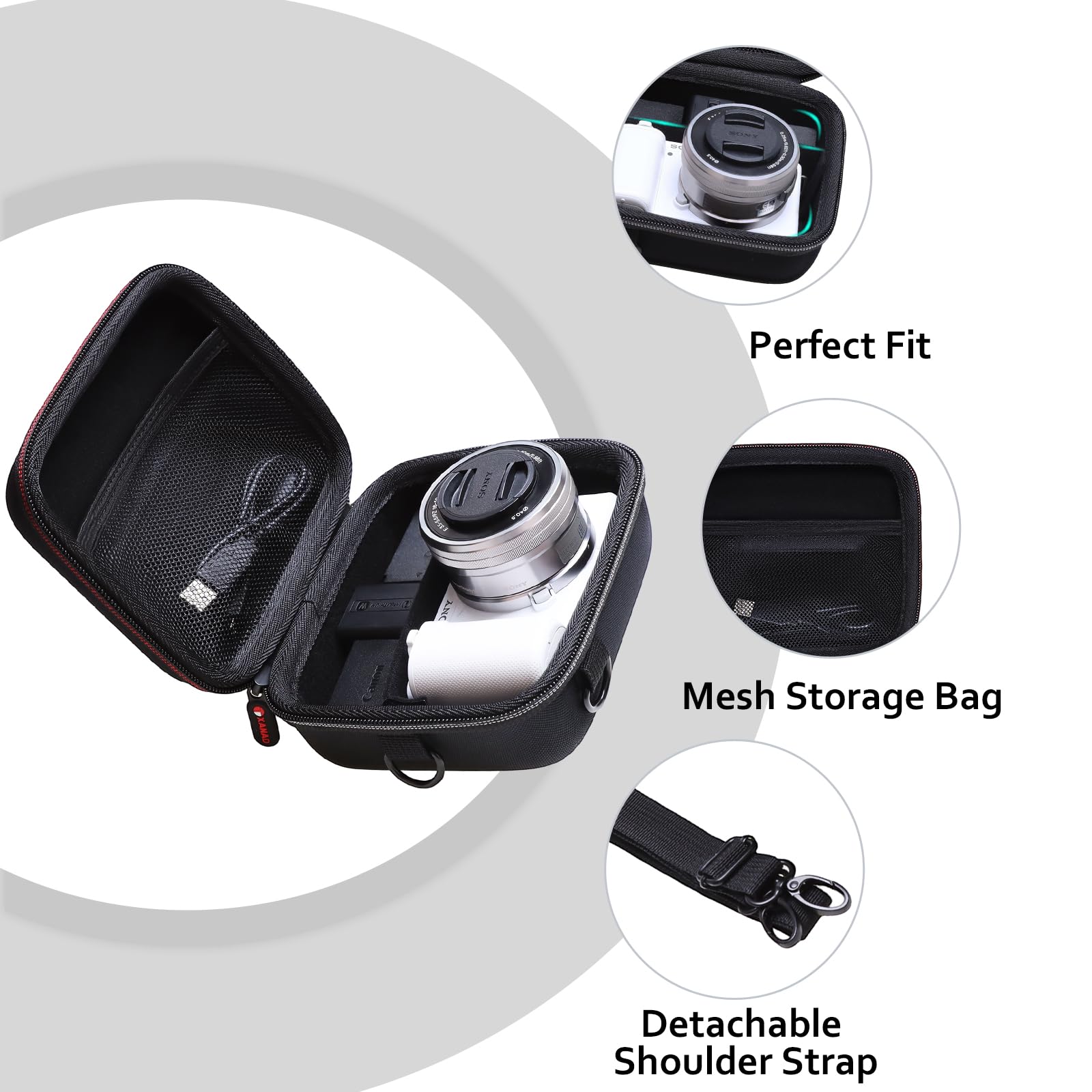 XANAD pour Compacts Hybrides Sony Alpha 6700, 6400, 6100, ZV-1, ZV-1 II, ZV-E10, ZV-E10 II, ZV-1F et FUJIFILM X100VI, X-HF1 - Compartiments Amovibles renforcés (Noir)