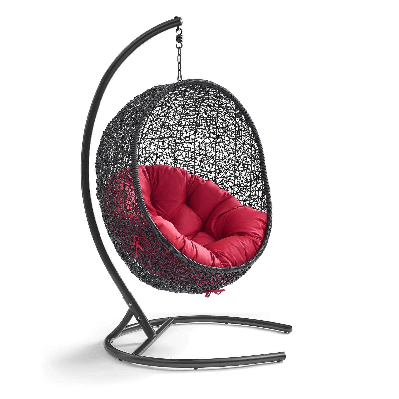 Modway EEI-739-RED-SET Encase Wicker Rattan Outdoor Patio Porch Lounge Egg, Swing Chair with Stand, 