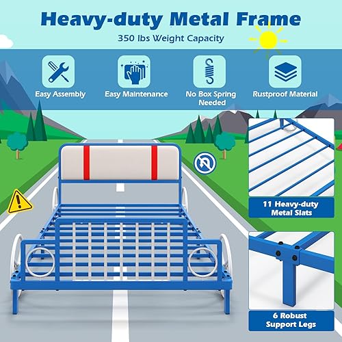 Miniatura 52 de HONEY JOY Marco de cama individual para niños, plataforma de cama individual de madera con cabecera y base de listones, no necesita somier, muebles
