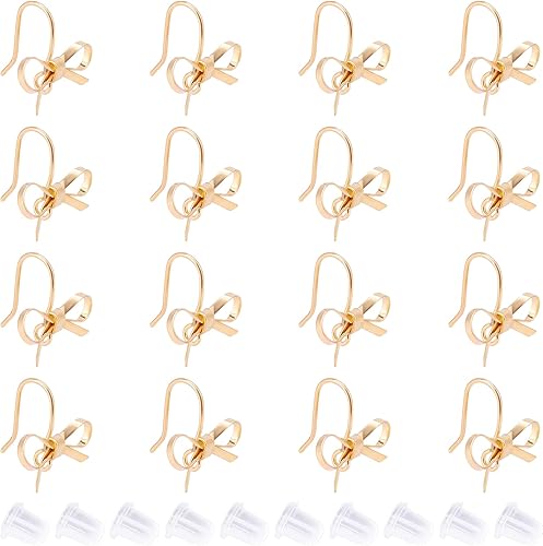 SUPERFINDINGS 24 aretes de tuerca con lazo, aretes de latón con lazo y 40 tuercas de plástico para hacer joyas, agujero 0.079 pulgadas