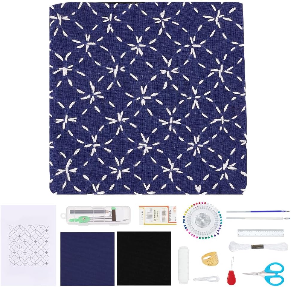 WEBEEDY Sashiko Kit DIY Sashiko Placemat with Traditional Japanese Sashiko Quilting Pattern Craft Kit for Adults Embroidery Sewing Place Mats Set for Dinner Parties Decor Kitchen Table
