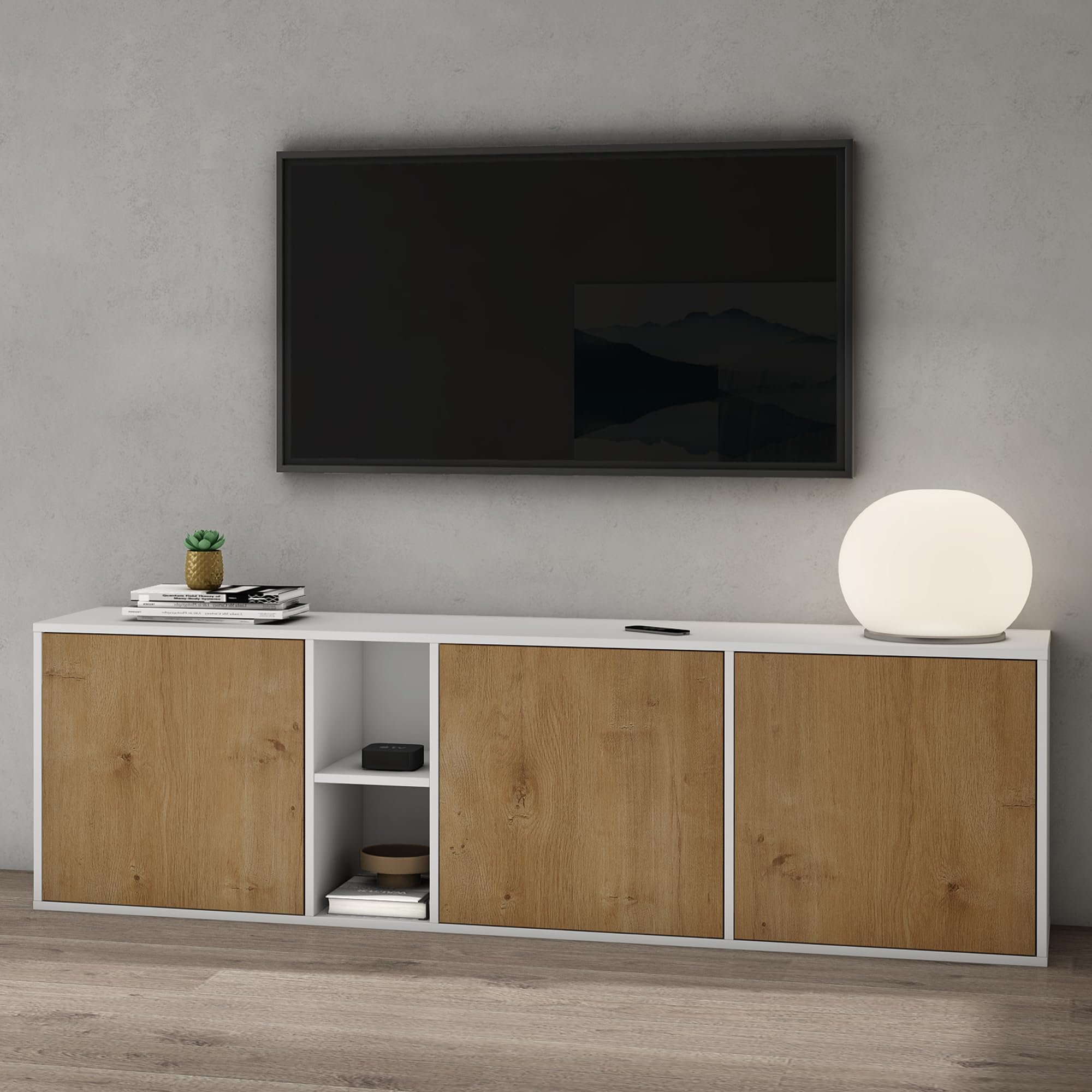 Mai & Mai Meuble de Rangement Buffet Commode Blanc Mat + Marron Clair 180cm