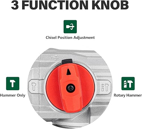 Miniatura 3 de Taladro de martillo giratorio SDS-Max de 1-1/2" de servicio pesado, 12.5 amperios, 3 funciones, control de vibración con cable, taladro de