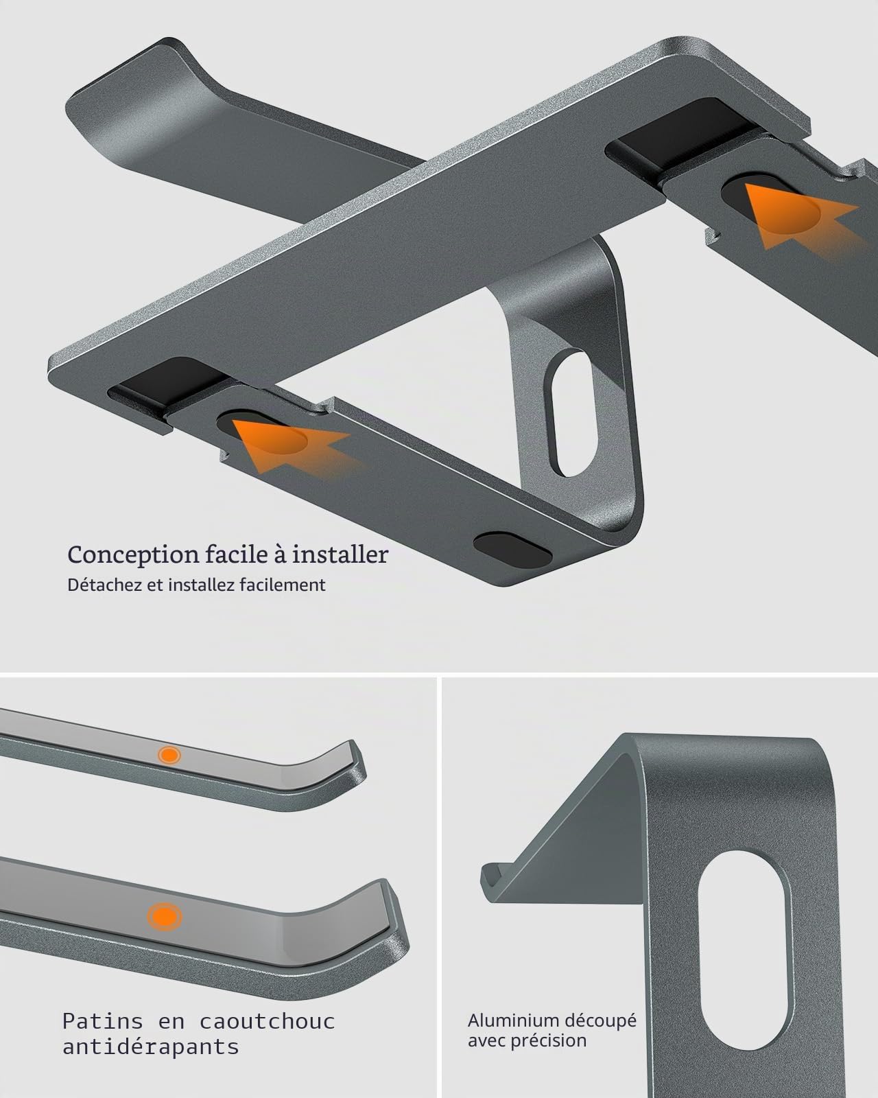 Nulaxy Support pour Ordinateur Portable, Support Amovible Ergonomique en Aluminium,Compatible avec Les Ordinateurs Portables MacBook Air Pro, Dell XPS, HP, Lenovo et Plus 10-15.6 Pouces Gris