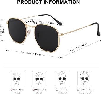 SOJOS Square Polarized Sunglasses Women Men Hexagonal Polygon SJ1072,Small