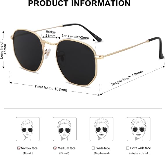 SOJOS Square Polarized Sunglasses Women Men Hexagonal Polygon SJ1072,Small