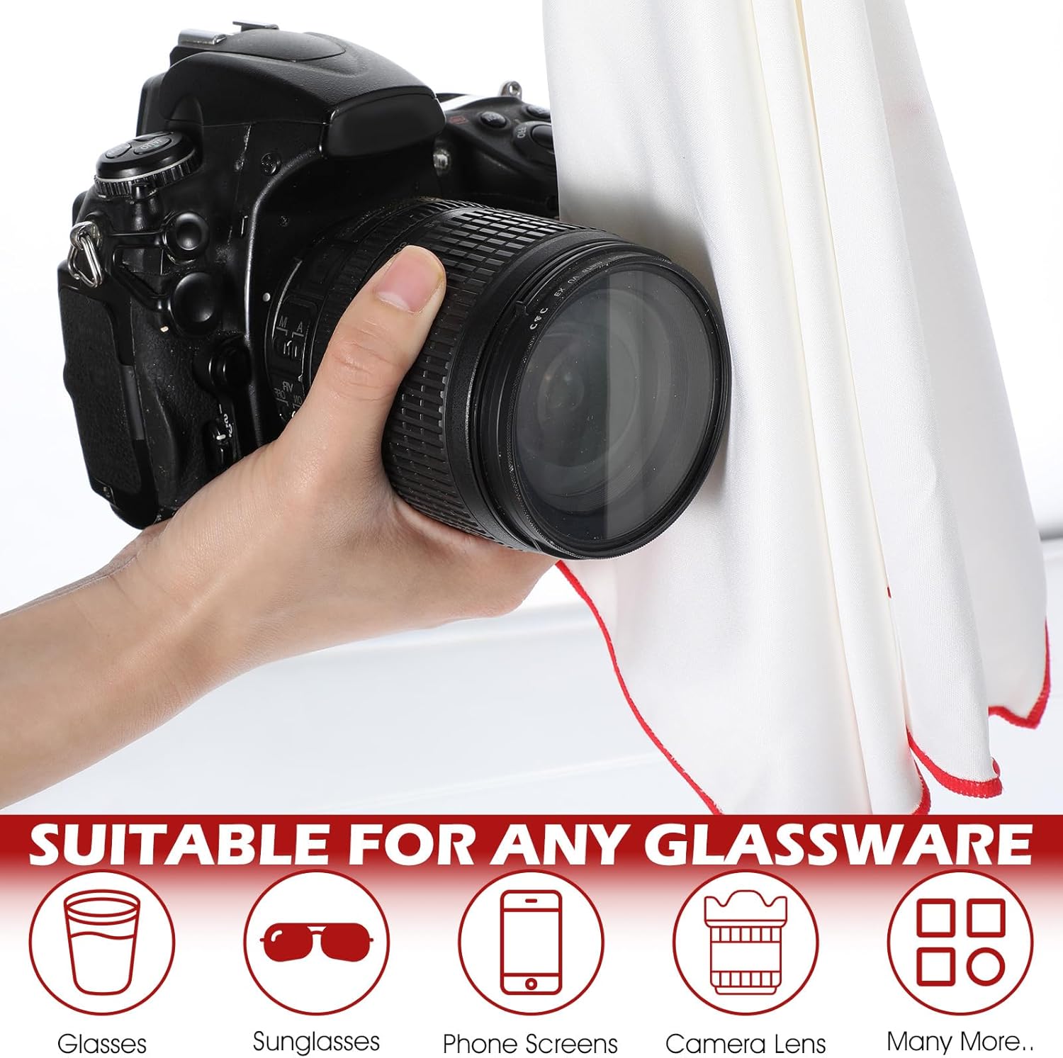 6 Pack Premium Microfiber Wine Glass Polishing Cloths, Large Lint-Free Drying Towels for Glasses, Stemware, Glassware, Camera Lenses, 23.6 Inch X 19.7 Inch (White)