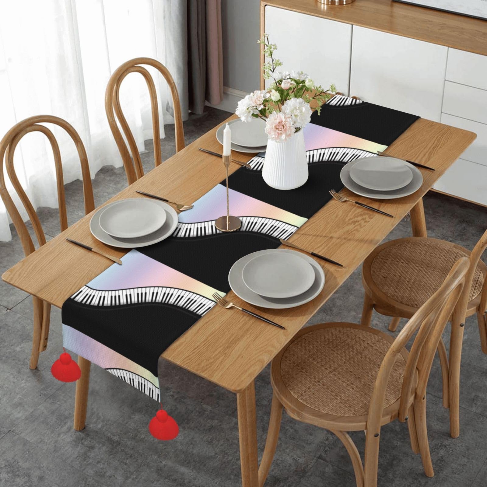 Chemin de table de Noël de qualité supérieure, motif arc-en-ciel et touches