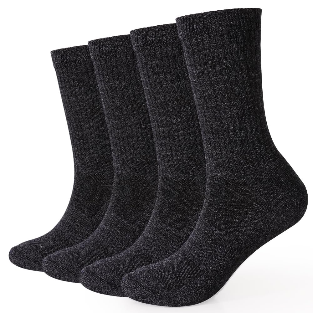 EnerWear 4 Pack Women's Merino Wool Outdoor Hiking Trail Crew Sock (US, Numeric, 9, 11, Regular, Regular, Black/Dark Gray/Multi)