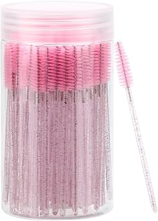 Tbestmax 100 Pack Crystal Disposable Mascara Wands, Pink Eyebrow Spoolies Lash Brushes with Reusable Container for Extensions
