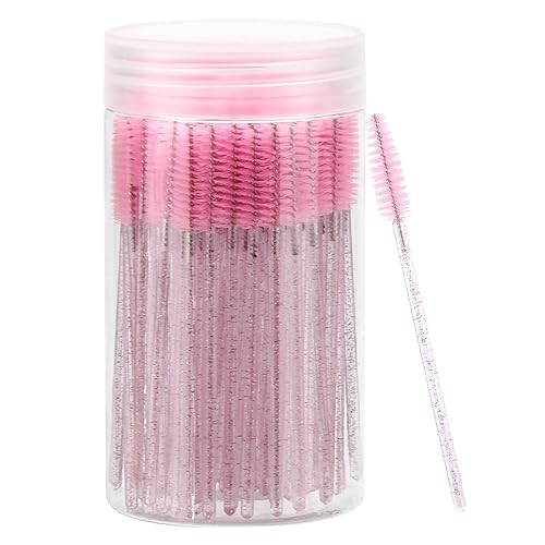 100 varitas de rímel desechables, cepillo de carretes de cejas de cristal para extensiones de pestañas, cepillos de pestañas rosas con contenedor