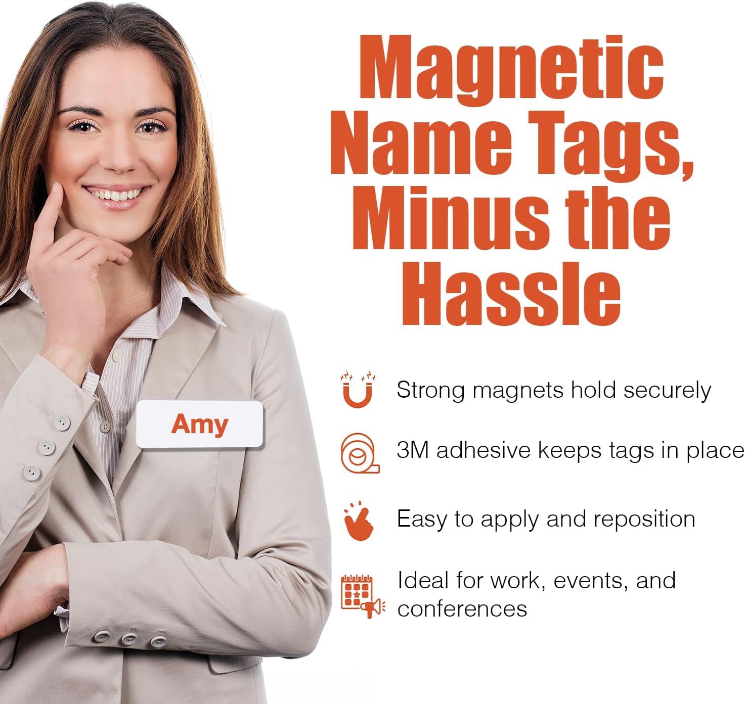 Magnetic Name Tag Holders with Customizable & Reusable Badges for Securely Attaching ID Badges, Name Tags, and Accessories (100 Magnets with Name Tag)