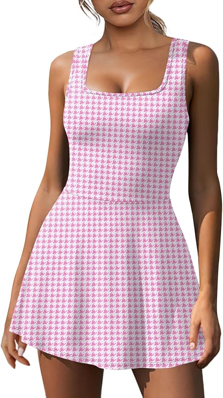 NIASHOT Vestido deportivo para mujer con pantalones cortos y bolsillos integrados, entrenamiento, tenis, golf, ropa activa, cuello en U, vestidos de una línea
