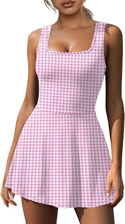 NIASHOT Womens Athletic Dress with Built-in Shorts & Pockets Workout Tennis Golf Active Wear U Neck A-line Dresses