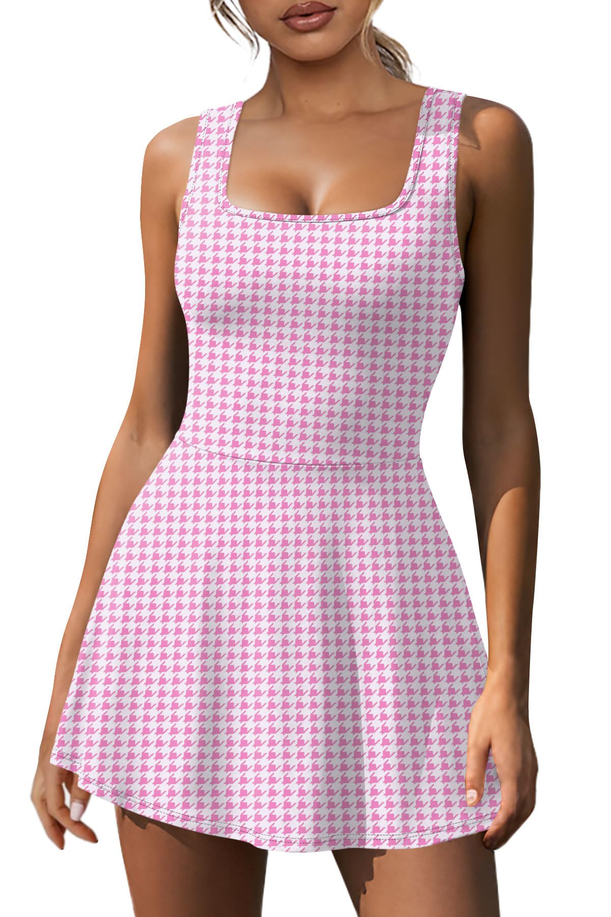 Women's Athletic Dress with Built-in Shorts & Pockets Workout Tennis Golf Active Wear U Neck A-line Dresses-image-30