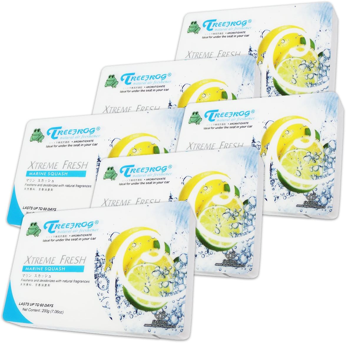 Auto Dynasty Pack of 6 TreeFrog Xtreme Fresh Under-The-Car Natural Air Freshener (Marine Squash Scented)