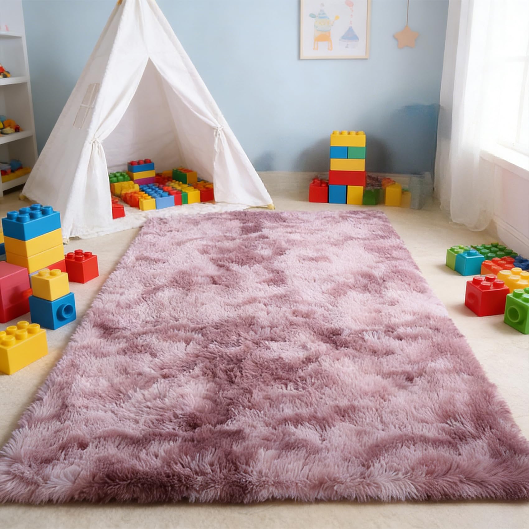 Alfombra Decorativa 110 x 145 cm, Súper Grueso Lavable a Máquina Duradero, Antimanchas, Resistente a La Humedad, Alfombras para Dormitorio, para Sala de Estar, Rosa Púrpura