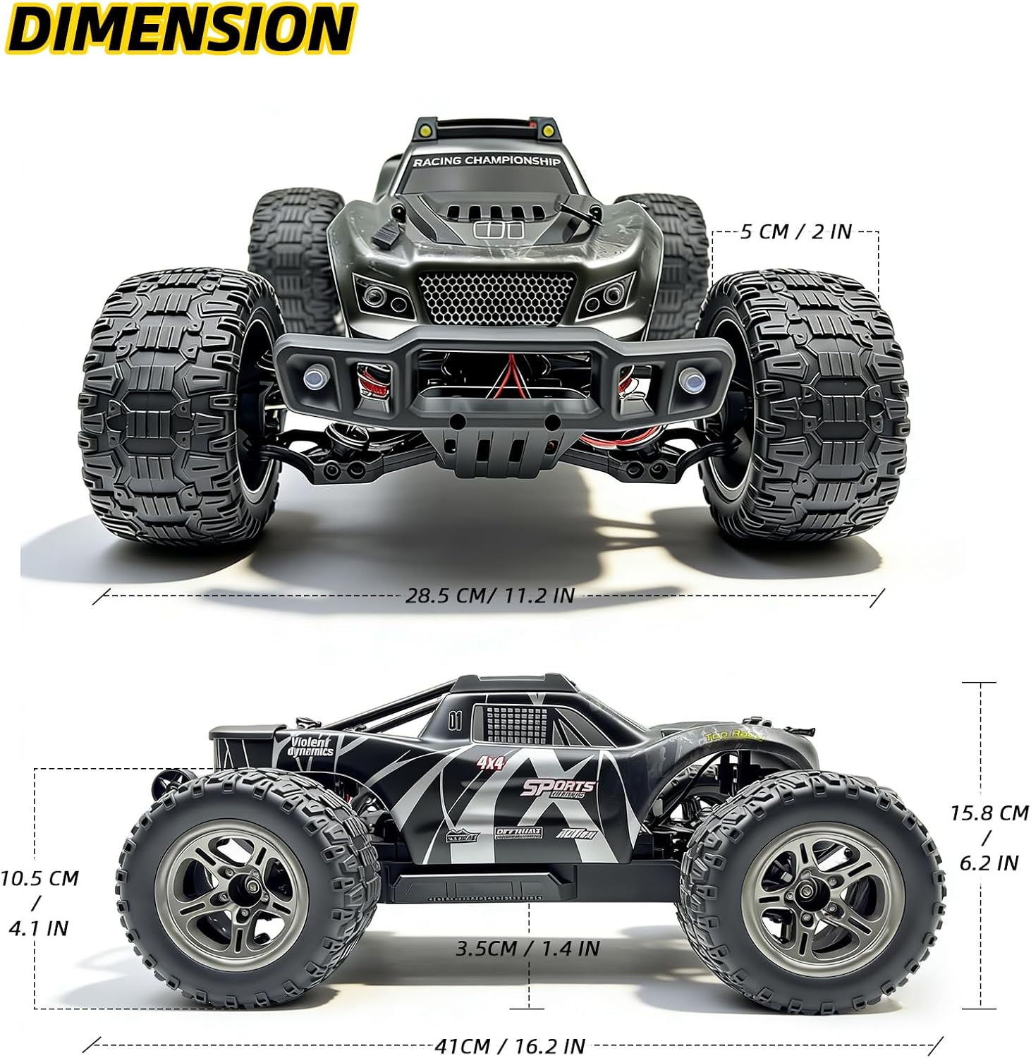 1/10 Remote Control Car, 38km/h High Speed RC Car, 4X4 Off-Road RC Truck, IPX4 Waterproof Remote Control Truck, Two 2000mAh Li-Po Batteries, 2.4GHz RC Buggy, for Teenagers and Adults