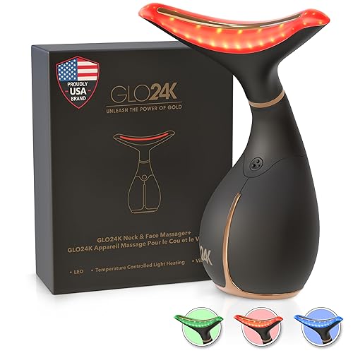 GLO24K Red Light Face & Neck Beauty Device – 3-in-1 Facial Massager Tool with LED & Vibration for Skin Revitalization and Neck Firming - 3 LED Lights