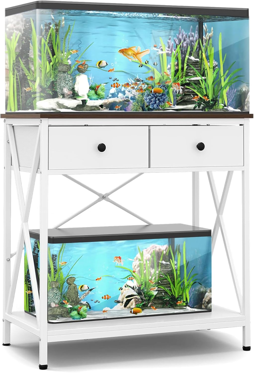Fish Tank Stand 29 Gallon: Sturdy Aquarium Stand with Accessories Storage - Metal Fish Tank Table for 20-29 Gallon Reptile Breeder Turtle Terrarium - 30.7"x16.5" Weight Capacity 330 lbs