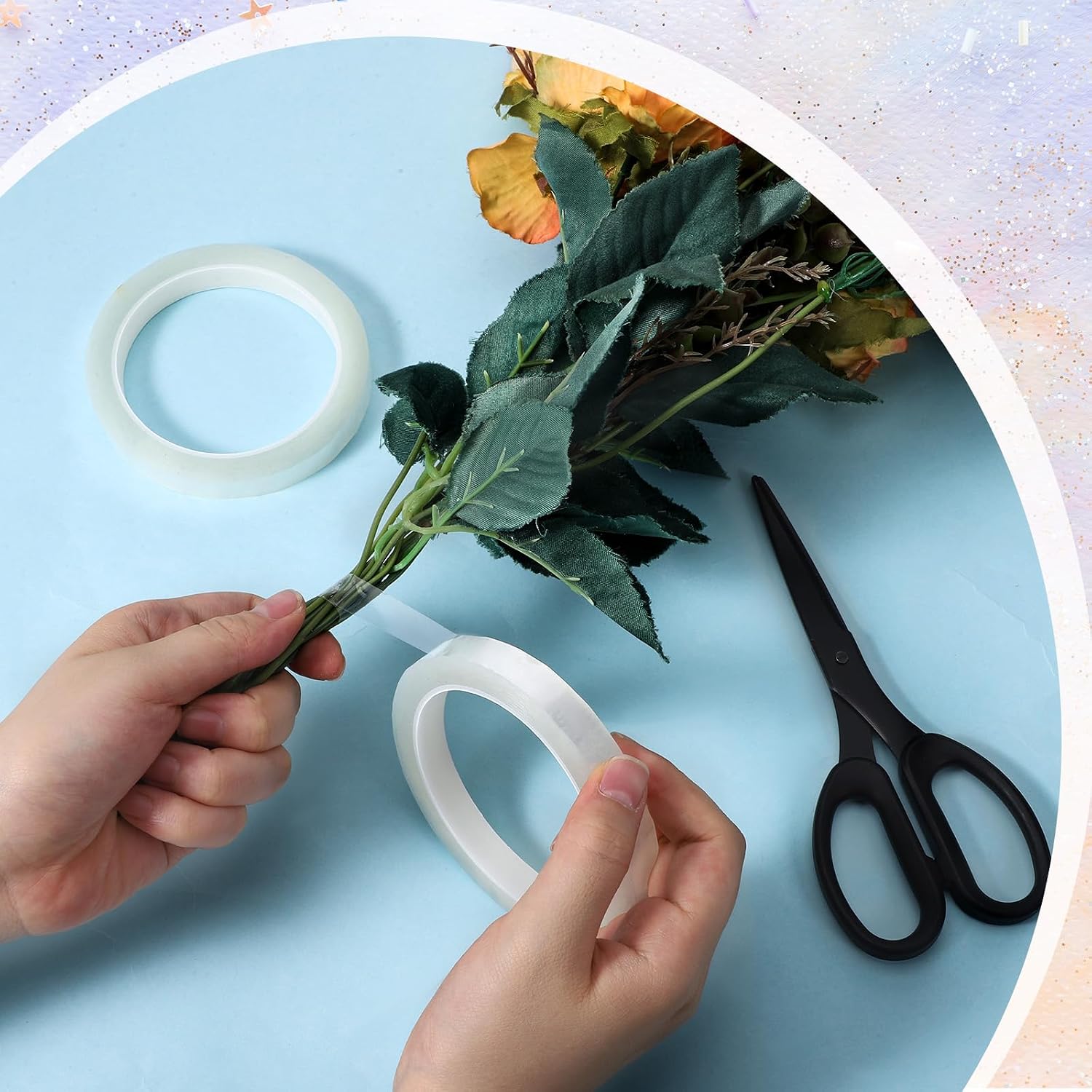 Clear Floral Tape, 2 Pcs 1/2" Wide 164 Ft Waterproof Flower Tape for Bouquets Thin Florist Tape Floral Arrangements Supplies for Bouquets, Vase, Binding Fresh Flower, Corsages, DIY Crafts Decorations
