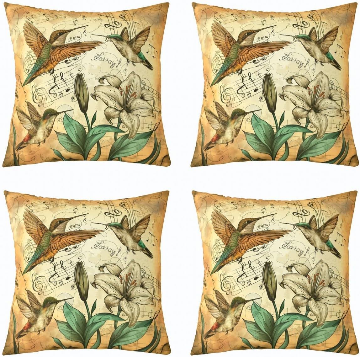 Feelyou Brown Hummingbird Throw Pillow Covers 24"x24" 1Pcs for Sofa Couch Bed Car Tropical Birds Decorative Pillow Case Groovy Flower Cushion Case Hummingbird Flowers Outdoor Pillows Covers