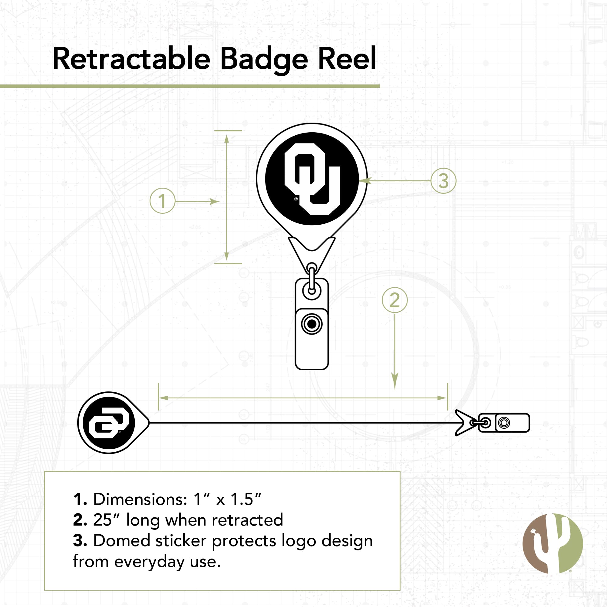 Desert Cactus University of Oklahoma Retractable Badge Holder UO ID Reel with Ticket Clip for Lanyard, Work, School & Office Access