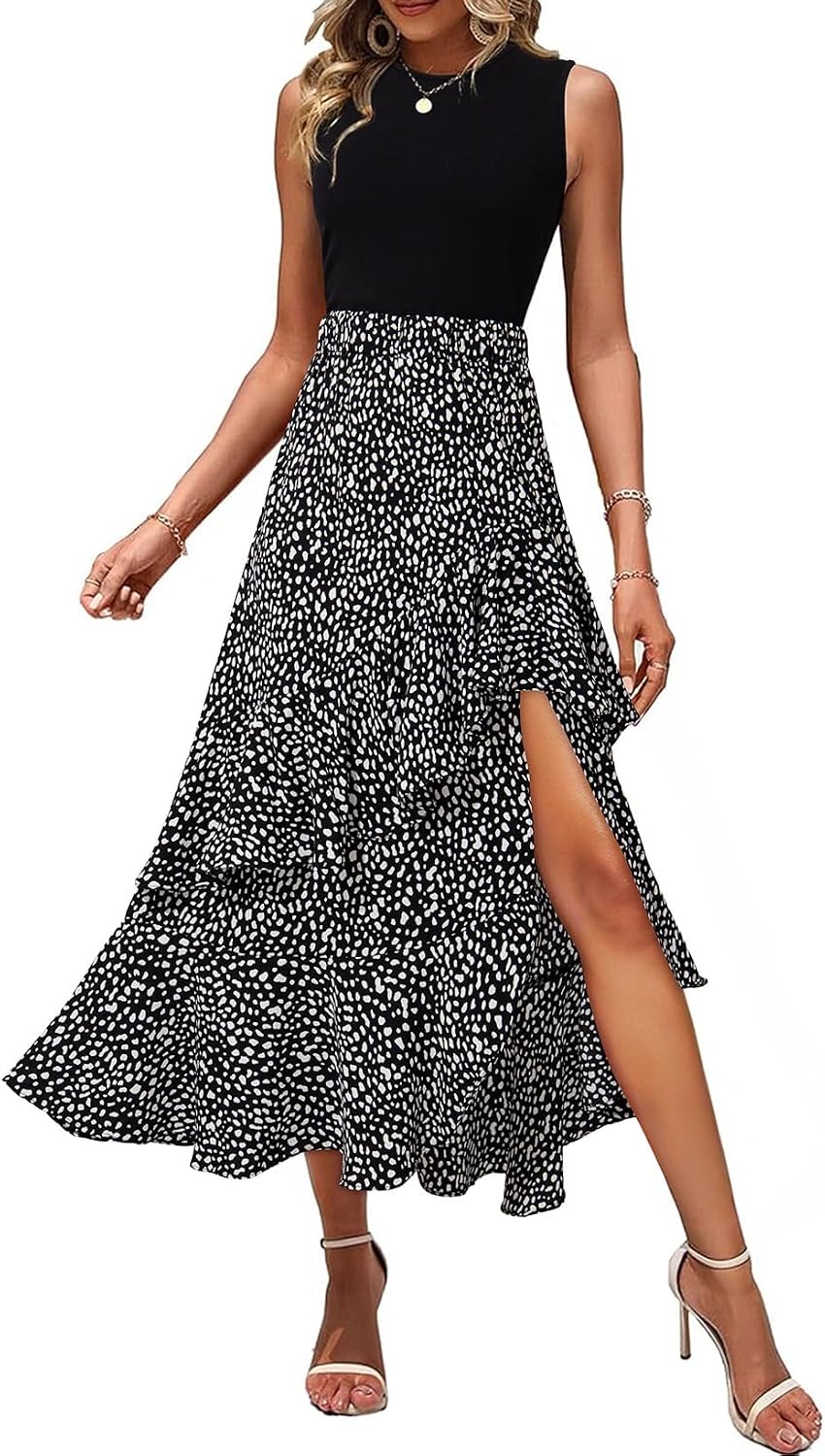 Dokotoo Women's 2026 Sleeveless Spring Summer Dresses Casual Boho Crewneck Floral Boho Cocktail Party Dresses image 5