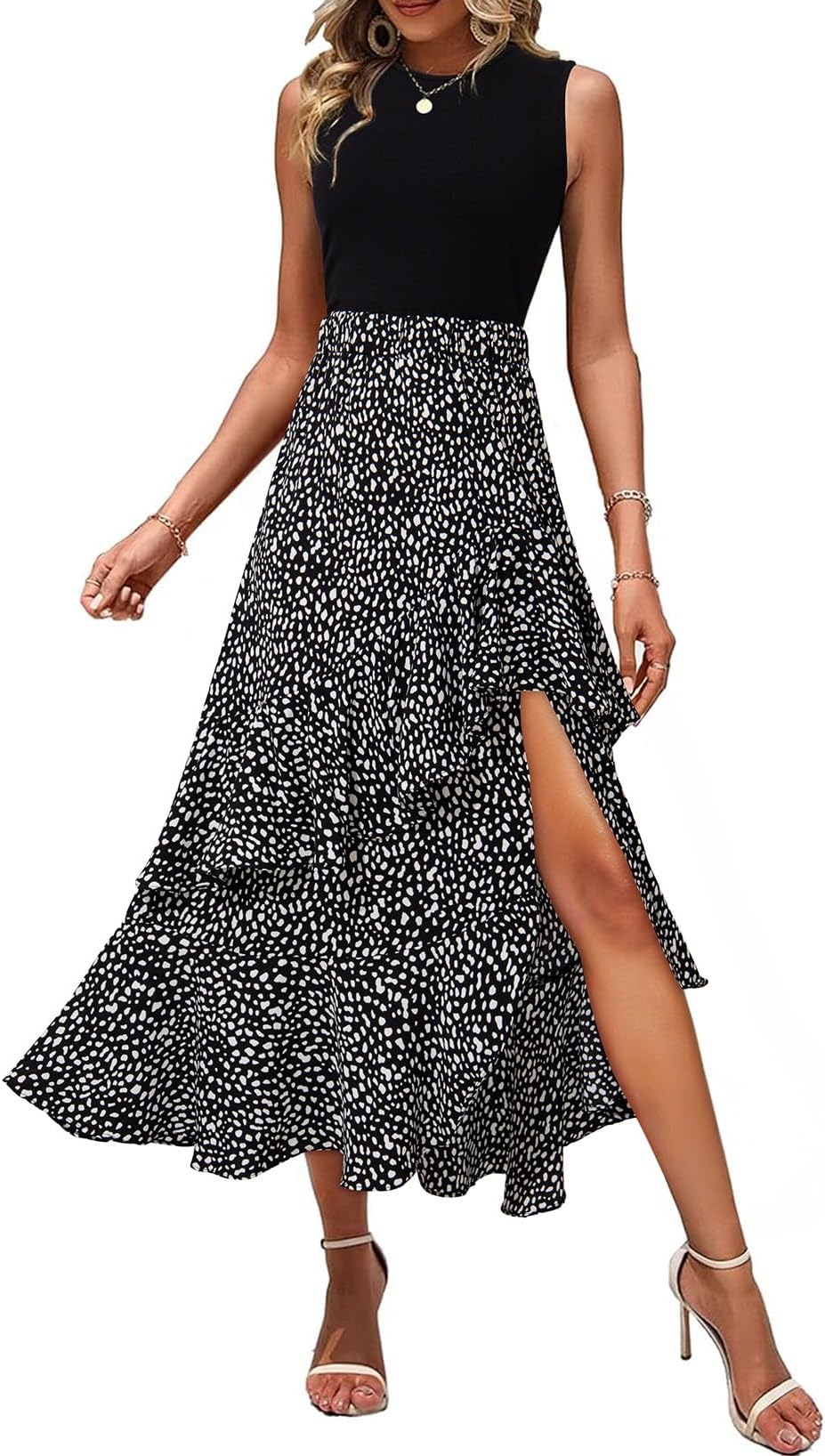 Women's 2026 Sleeveless Spring Summer Dresses Casual Boho Crewneck Floral Boho Cocktail Party Dresses