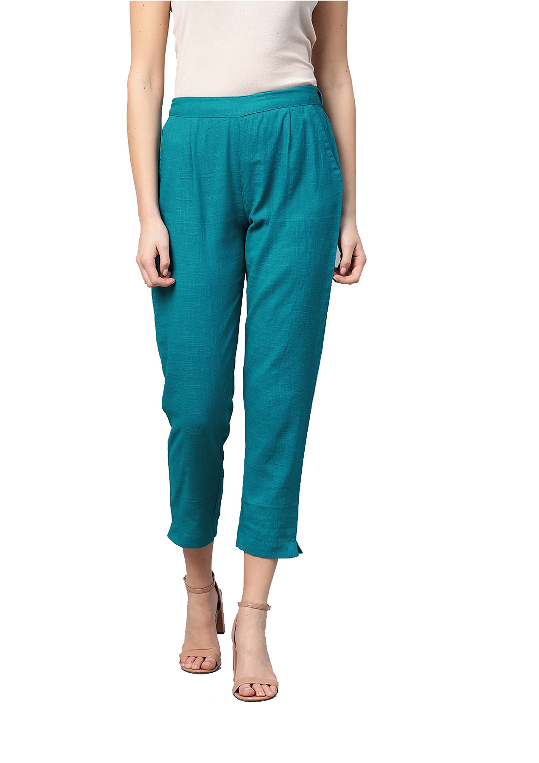 Yash Gallery Womens Pluse Size Cotton Slub Straight Comfort Ankle Length Trouser Pant (Teal Blue, XXL) (B08W3C41JG) Amazon Price History, Amazon Price Tracker