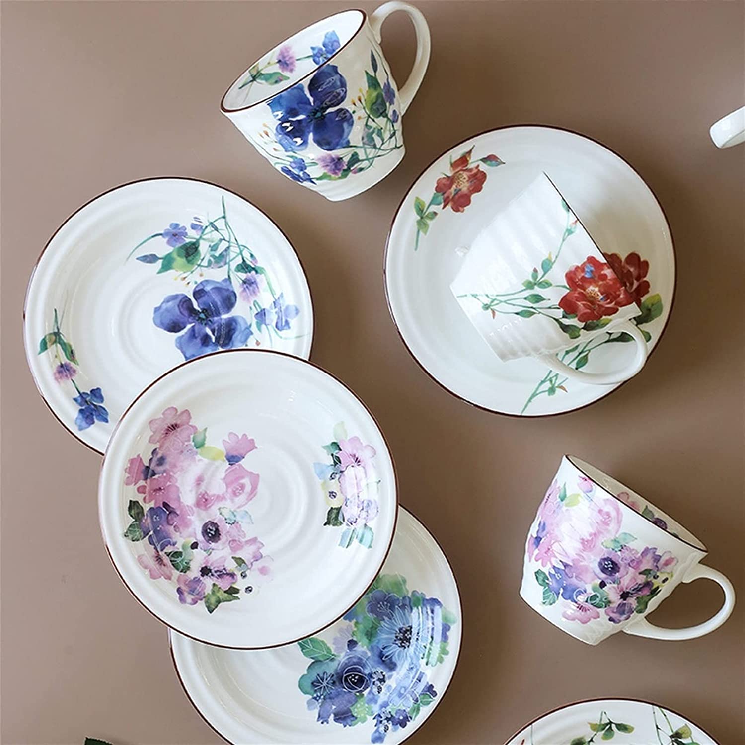 Ceramiczny Zestaw Filiżanek Do Kawy I Spodków Z Uchwytem 7,77 Uncji/230 Ml Duża Filiżanka Do Espresso, Filiżanka Do Mleka, Filiżanka Do Soku,Pink