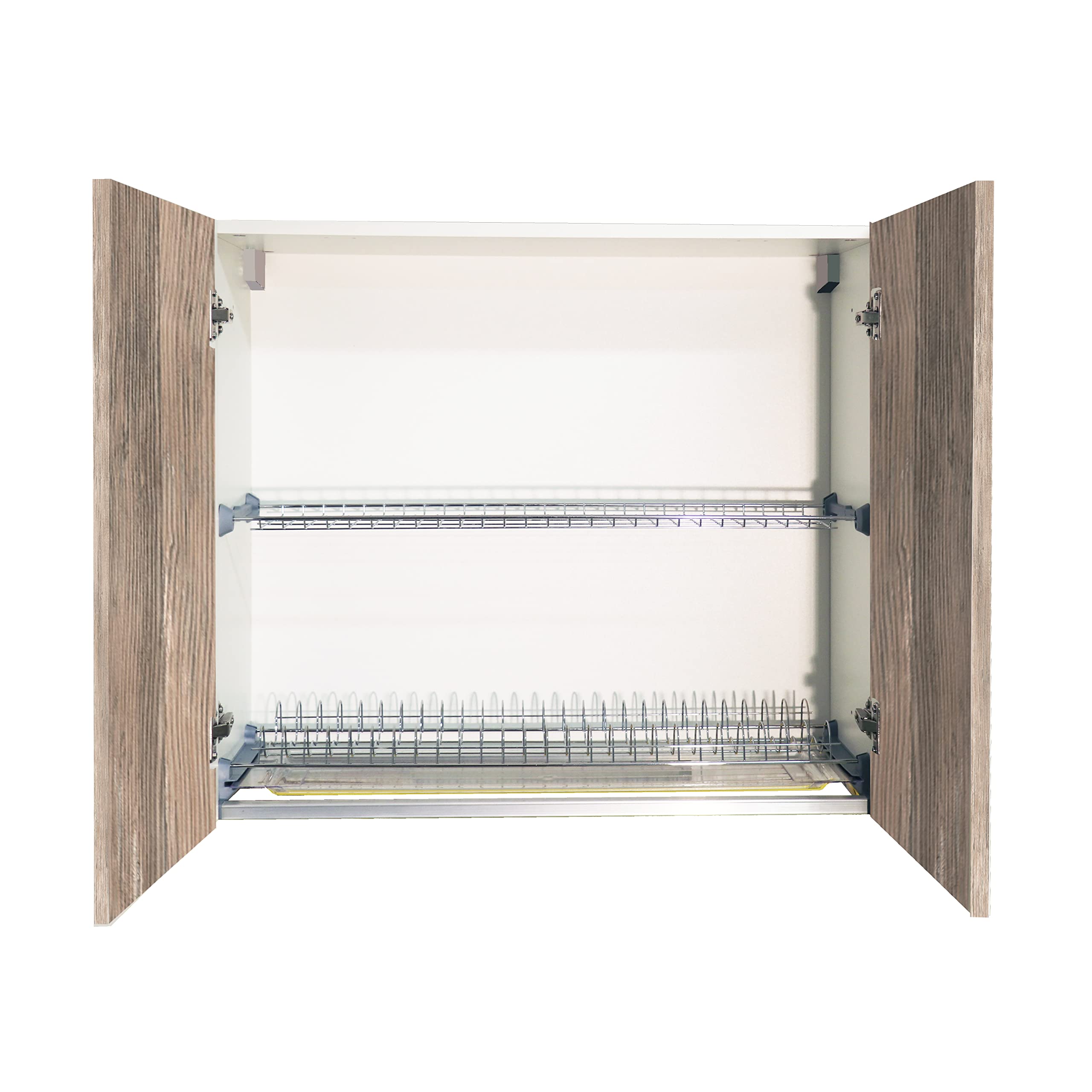 MABEL Scolapiatti Pensile Node 2 Ante Mobile Cucina - Finitura Legno, Facile da Montare, Griglia, Portabicchieri, Vaschetta Raccogligocce - L 80 x P 35 x H 70,5 cm