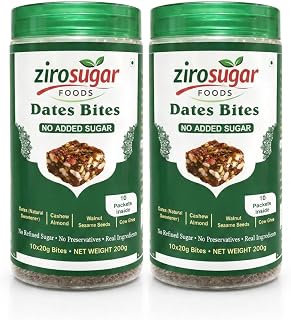 ZiroSugar Date Bites 200g (Pack of 2) | No Added Sugar | Dates Barfi Made with Dates, Almonds, Cashews & Pistachio with Pu Price In India