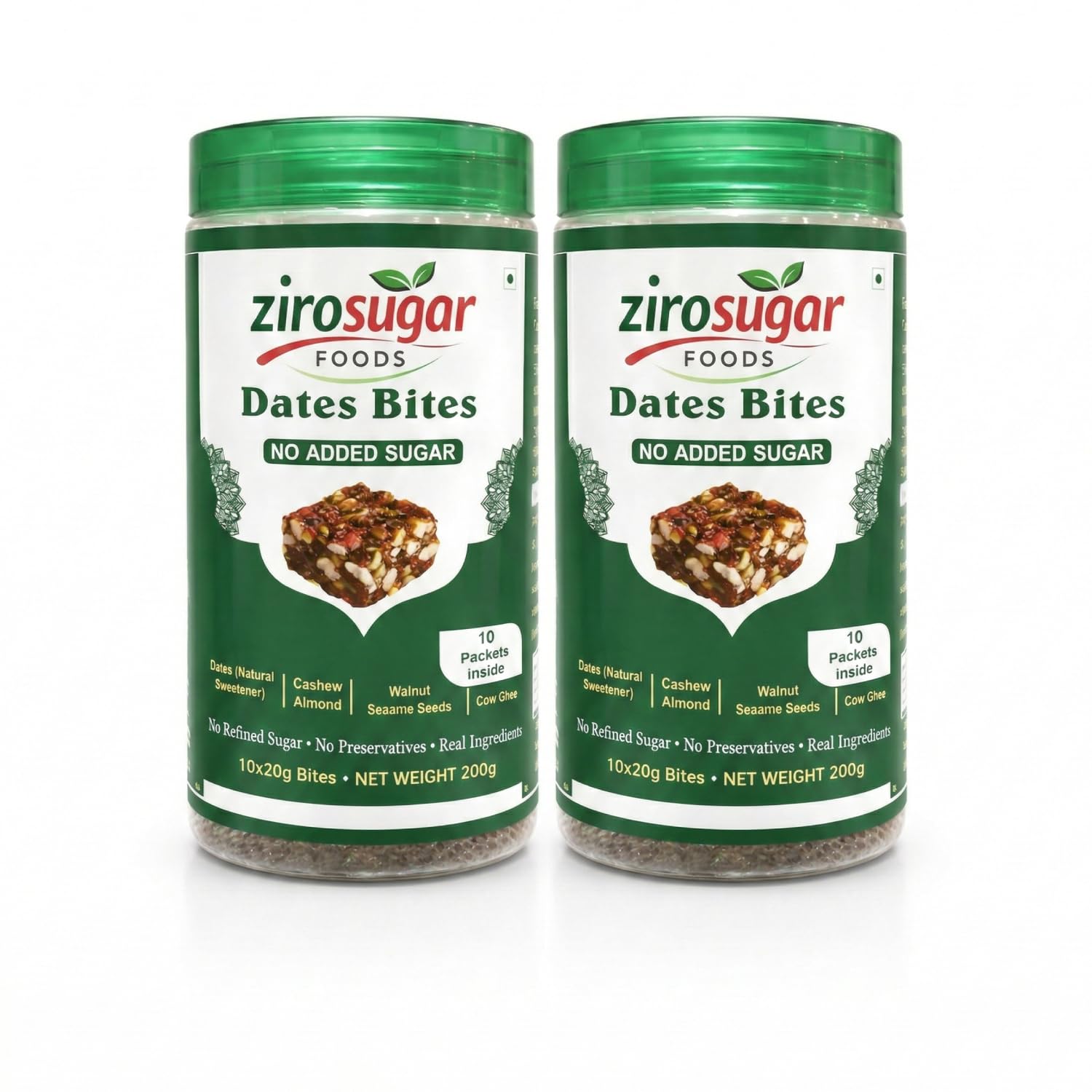 ZiroSugar Date Bites 200g (Pack of 2) | No Added Sugar | Dates Barfi Made with Dates, Almonds, Cashews & Pistachio with Pu...