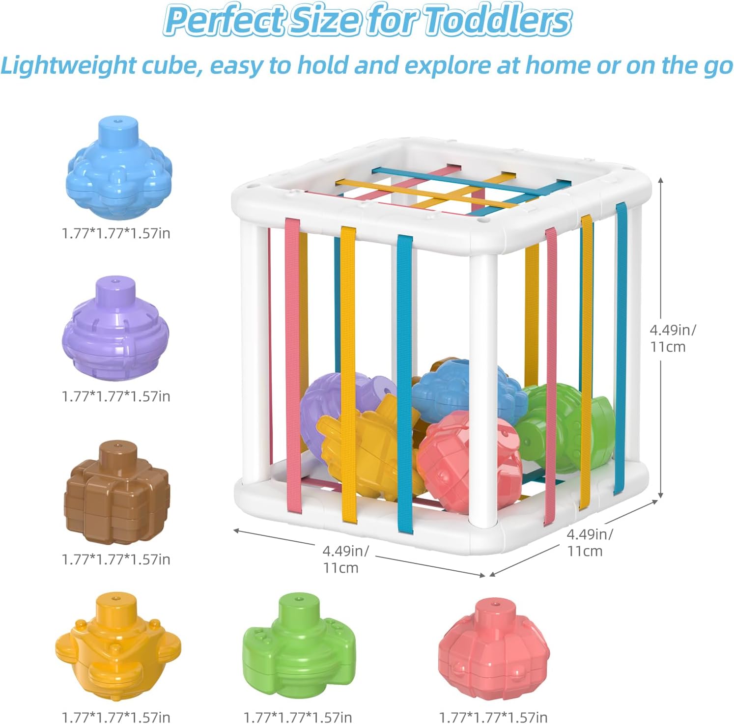 Montessori Shape Sorter Toy for Toddlers, Sensory Learning Cube with 6 Soft Blocks, Baby Developmental Toy for Fine Motor Skills, Gift for 12-36 Months Boys & Girls