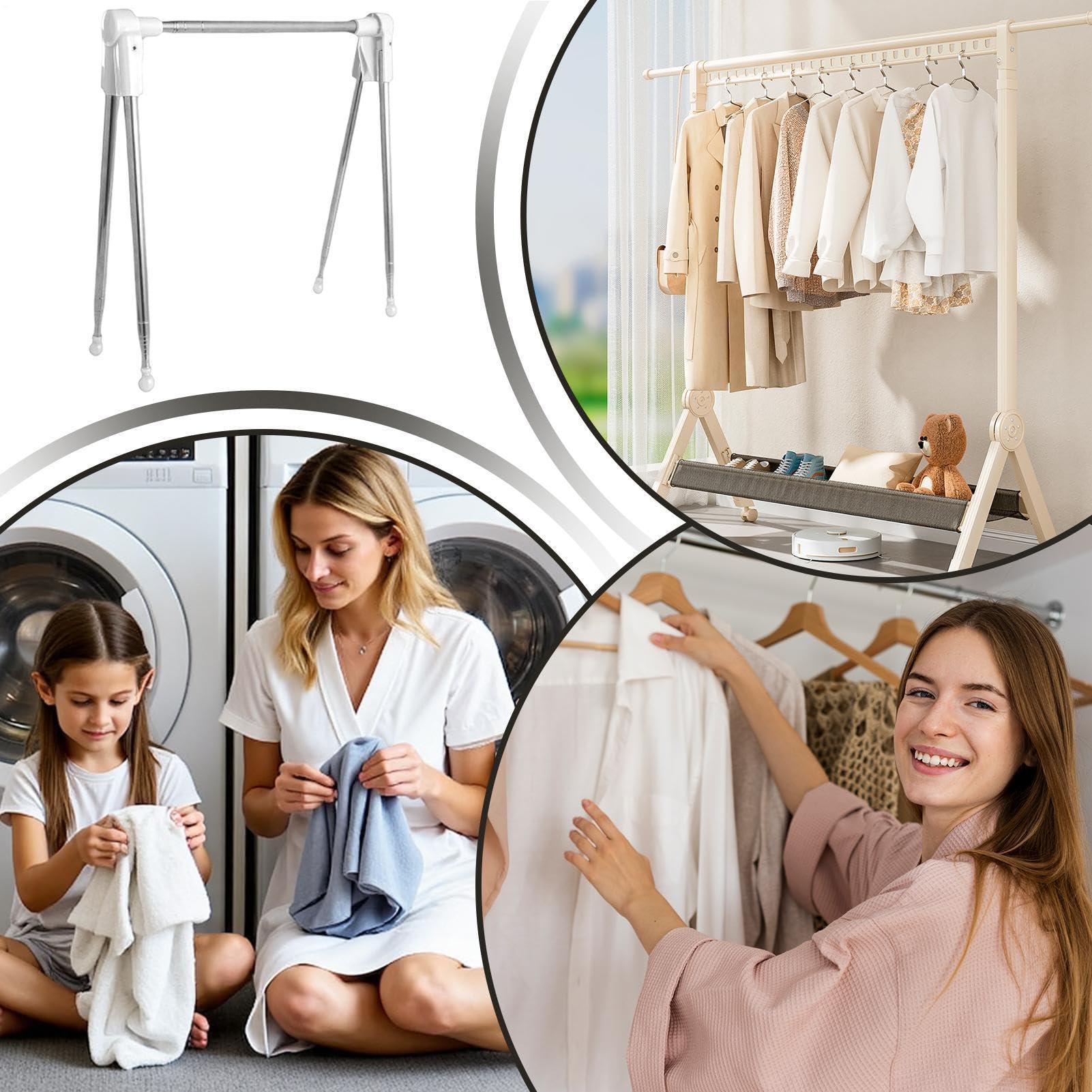 Faltbarer Wäscheständer Für Kleidung - Edelstahl 33 cm | Teleskop-Kleiderbügel | Kleiderständer Für Balkon Reise Camping Badezimmer Schlafzimmer Patio Wohnzimmer Wohnung