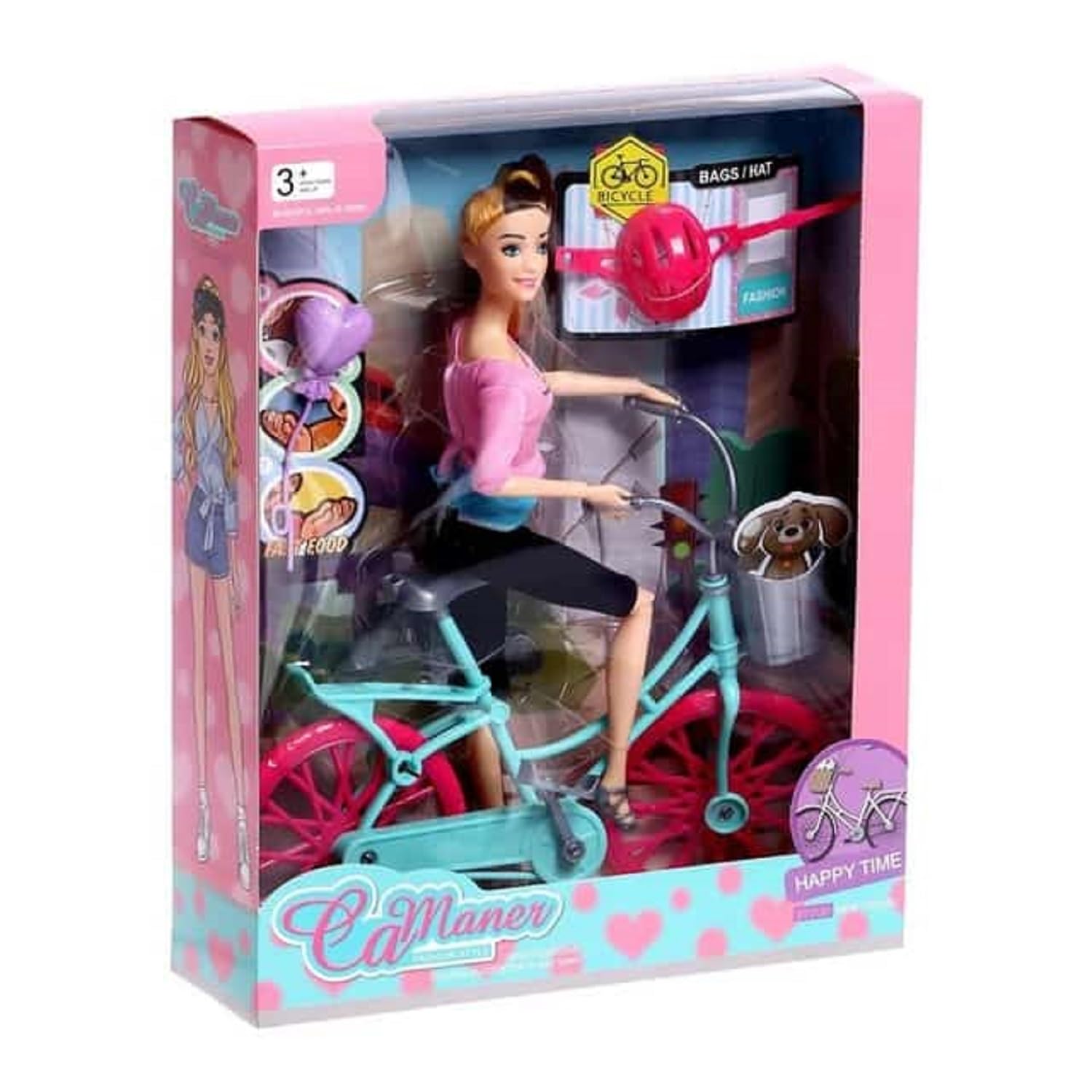 KTRS Enterprise Riding Bicycle with Flower Basket & Helmet Pink Aqua Diorama Prop 1