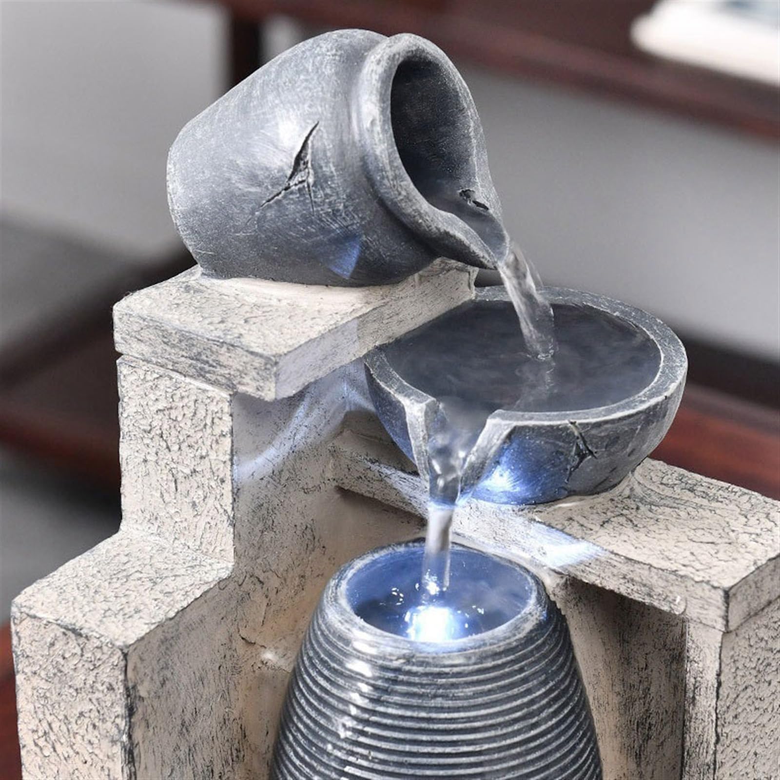Rilassante Tavolo da tè con ornamenti di acqua corrente, paesaggio circolante, scrivania, attrazione ricchezza, apertura dell'ufficio, donazione piccola
