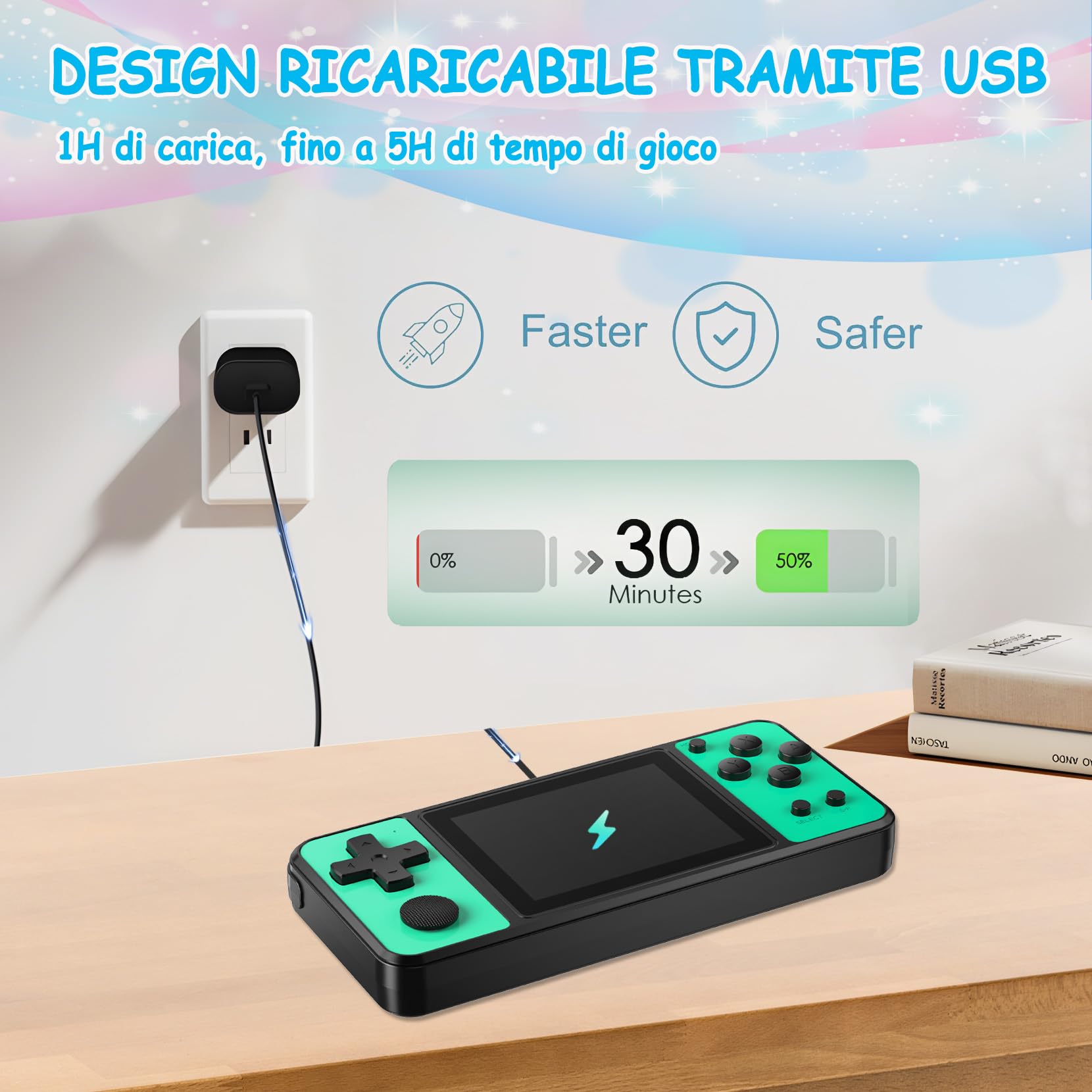 Console Portatile Gaming per Bambini con 139 Videogiochi Retrò, Sistema di Gioco con Schermo IPS 3.0" e Batteria Ricaricabile, Giochi da Viaggio Regalo per Bambini Bambine dai 4-13 (Verde)