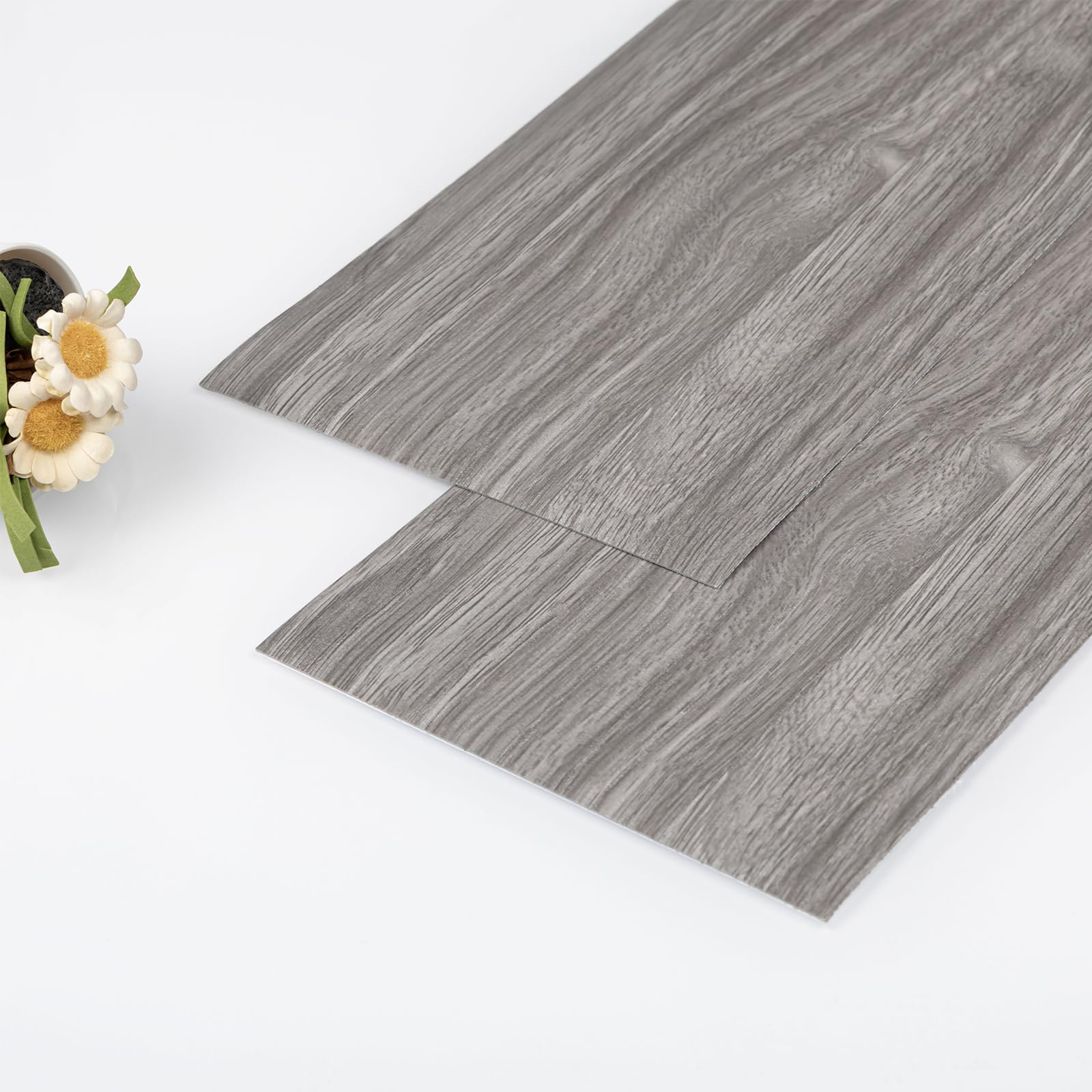 Azulejos de vinilo para despegar y pegar, paquete de 40 unidades de 60 pies cuadrados, aspecto de madera gris, suelo autoadhesivo e impermeable, suelo de bricolaje para caravana, baño, lavandería (36