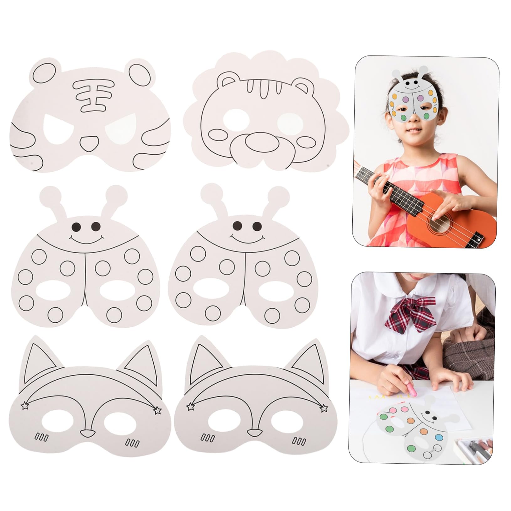 1 Set Maschere Di Animali Fai-da-te Per Bambini Maschere Vuote Maschera Vuota Maschera Non Verniciata Con Penne Ad Acquerello Per Creare Spettacoli Teatrali Da Colorare