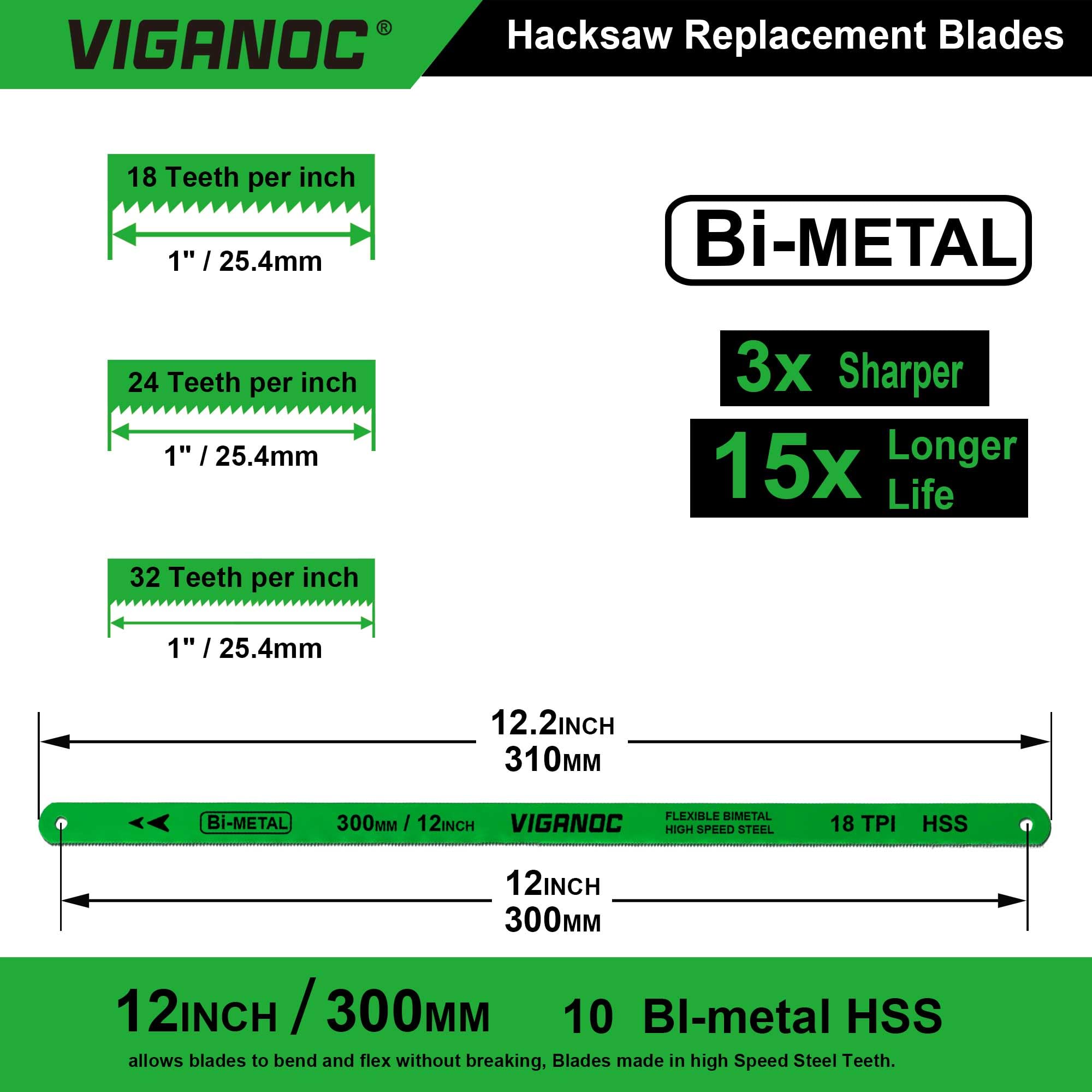 Set di lame di ricambio per seghetto da 30,5 cm, bimetalliche ad alta velocità, in acciaio HSS 18T, 24T, 32T, confezione da 10