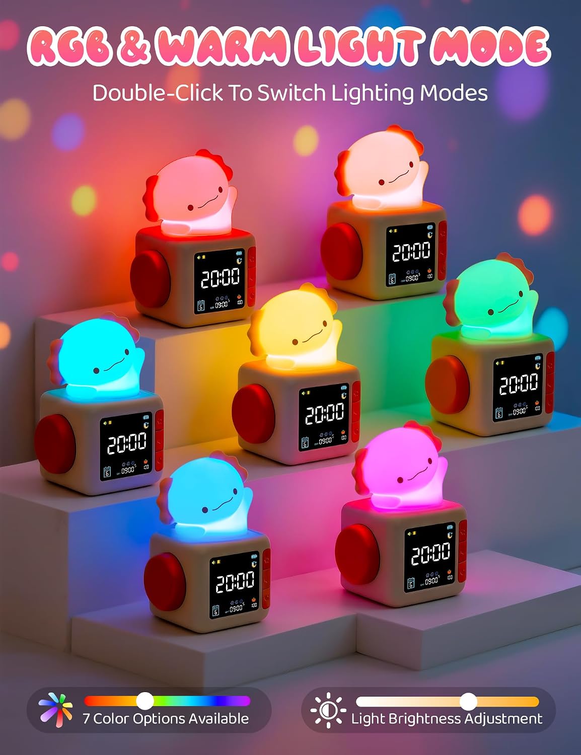 Axolotl Alarm Clock for Kids, Cute Digital Clock with Night Light