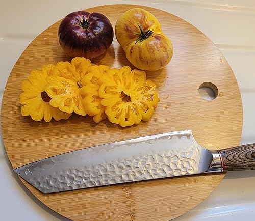 Miniatura 8 de Infusion Pro Tabla de cortar decorativa para cocina, bambú, redonda de 12 pulgadas, tabla de queso y embutidos, agujero para colgar