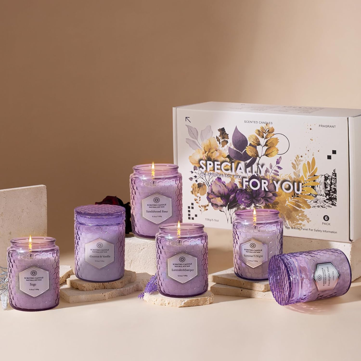 Candles for Home Scented, 6 Pack Aromatherapy Candles Gifts Sets for Women Birthday,33 oz Soy Wax 240 Hour Long Lasting Jar Candles