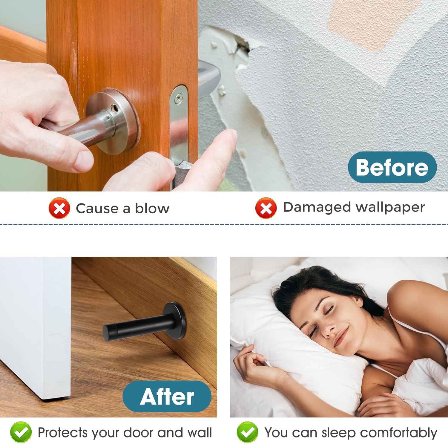24Pcs Door Stopper, 3.5 Inch Heavy Duty 304 Stainless Steel Door Stop with Rubber Tip, Wall Mounted Door Stopper for Wall Protection, Sound Dampening, Matte Black