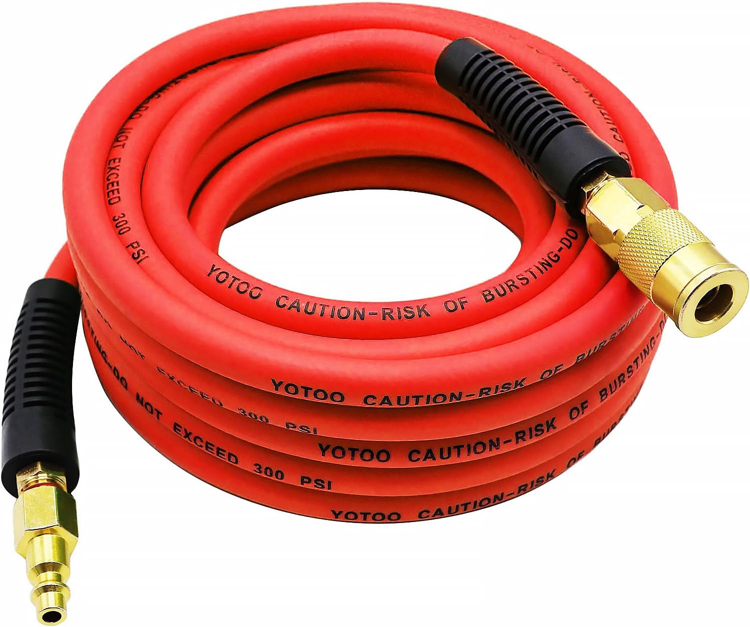 YOTOO Hybrid Air Hose 1/4-Inch by 25-Feet 300 PSI Heavy Duty, Lightweight, Kink Resistant, All-Weather Flexibility with 1/4-Inch Industrial Quick Coupler Fittings, Bend Restrictors, Red